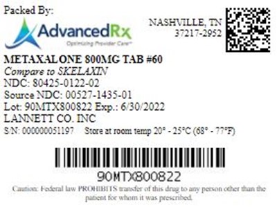 Metaxalone 800mg Tab Qty 60 Ndc 80425 0122
